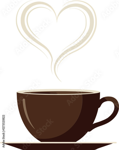 Coffee cup with heart steam in minimal vector art style