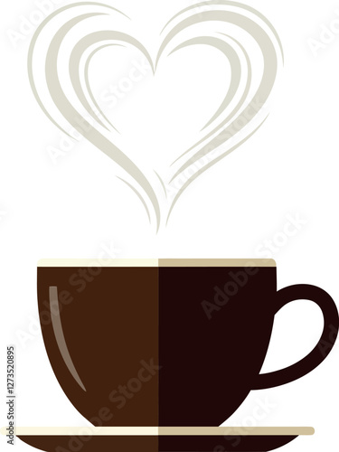 Coffee cup design with heart steam in minimal vector art