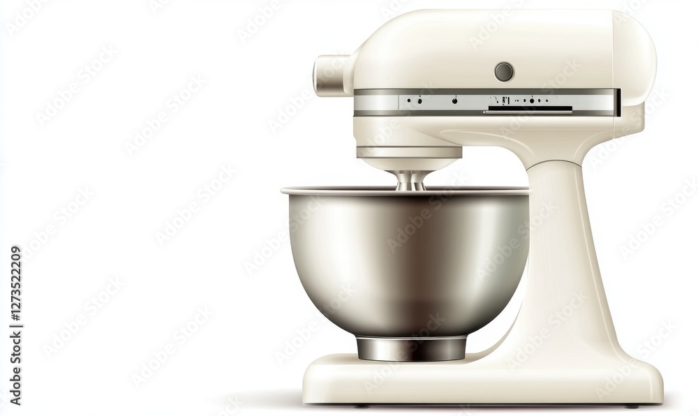 Elegant kitchen mixer with stainless steel bowl on a clean countertop, perfect for baking Elegant kitchen mixer with stainless steel bowl on a clean countertop, perfect for baking