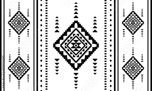 Southwest Aztec geometric Native American Mexican Navajo tribal ethnic boho indian texture ornament seamless pattern fabric black and white design vector for woven textile printing blanket rug carpet 