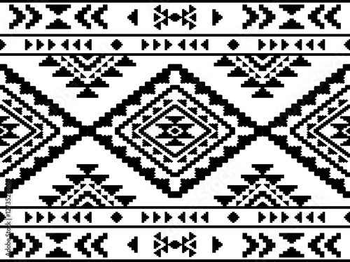 Southwest Aztec geometric Native American Mexican Navajo tribal ethnic boho indian texture ornament seamless pattern fabric black and white design vector for woven textile printing blanket rug carpet 