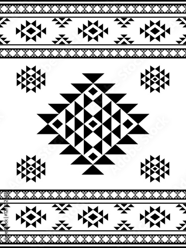 Southwest Aztec geometric Native American Mexican Navajo tribal ethnic boho indian texture ornament seamless pattern fabric black and white design vector for woven textile printing blanket rug carpet 