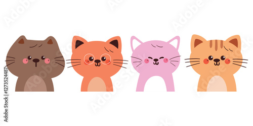 hand drawing cartoon cat sticker set. cute animal drawing, doodle set
