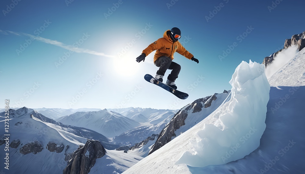Snowboarder Jumping in the Mountains Snowboarder Jumping in the Mountains
