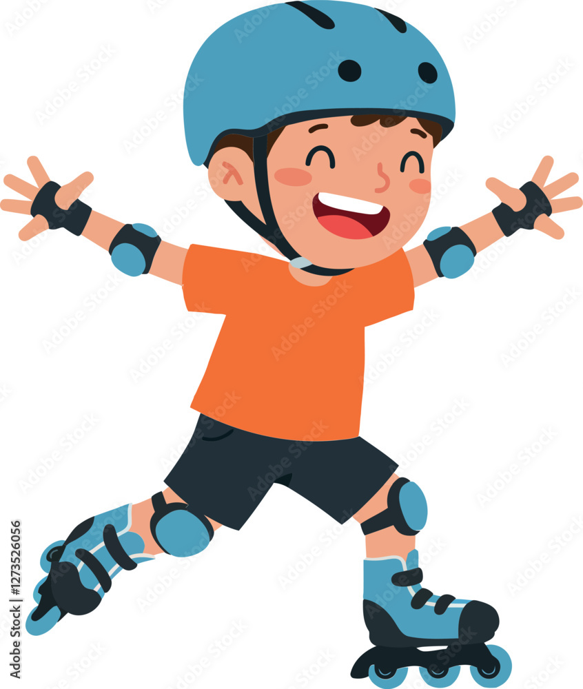 Happy child skating joyfully with protective gear in flat vector art Happy child skating joyfully with protective gear in flat vector art