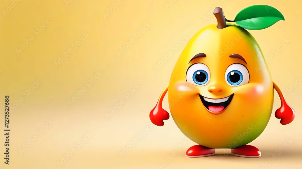 Model 3D funny cartoon of a mango, delicious food and drink, beautiful food Model 3D funny cartoon of a mango, delicious food and drink, beautiful food
