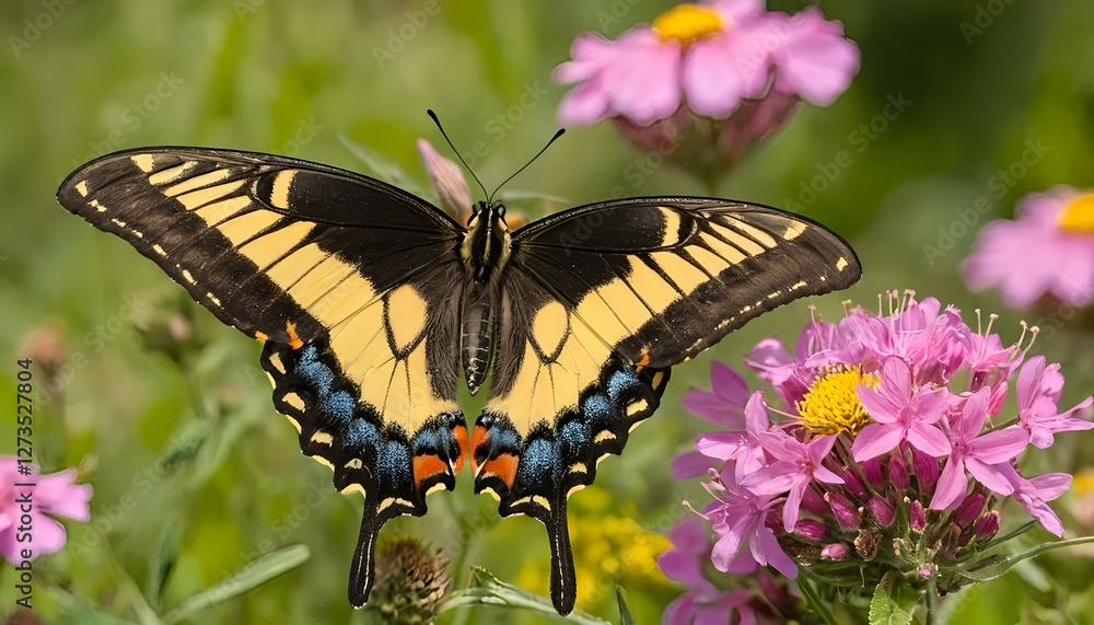 Fototapeta premium Eastern Tiger Swallowtail Butterfly on Pink Flowers