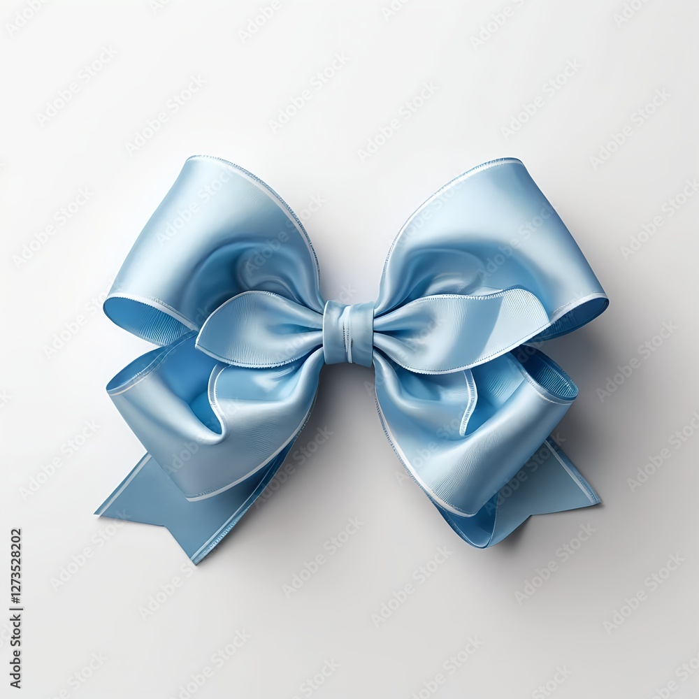 Naklejka premium Light Blue Satin Bow on White Background