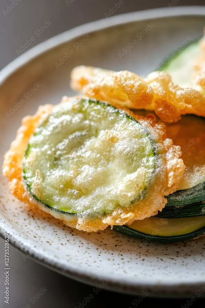 Fried zucchini slices creating delicious appetizer on plate Fried zucchini slices creating delicious appetizer on plate