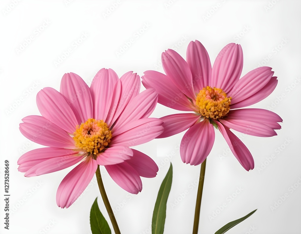 Two Pink Cosmos Flowers on White Background Two Pink Cosmos Flowers on White Background