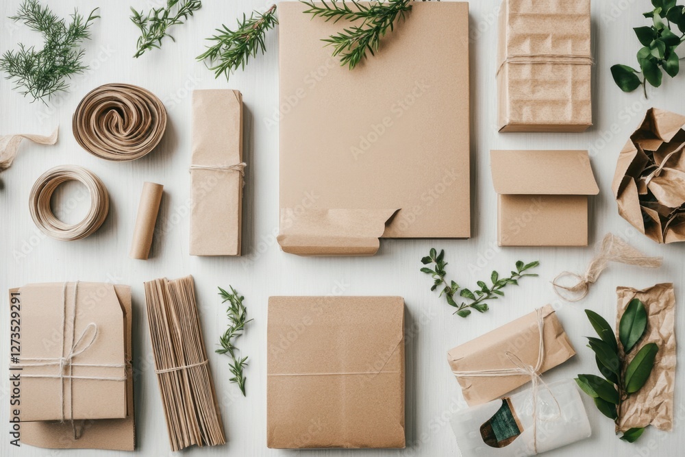Eco-friendly cardboard packaging flatlay studio setting high-quality image natural color palette minimalistic design sustainable concept Eco-friendly cardboard packaging flatlay studio setting high-quality image natural color palette minimalistic design sustainable concept