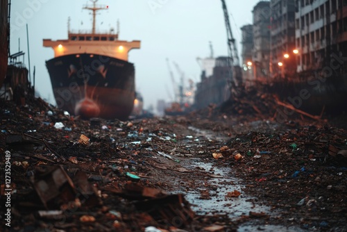 Pollution at ship breaking yard. Hazardous conditions & environmental concerns photo