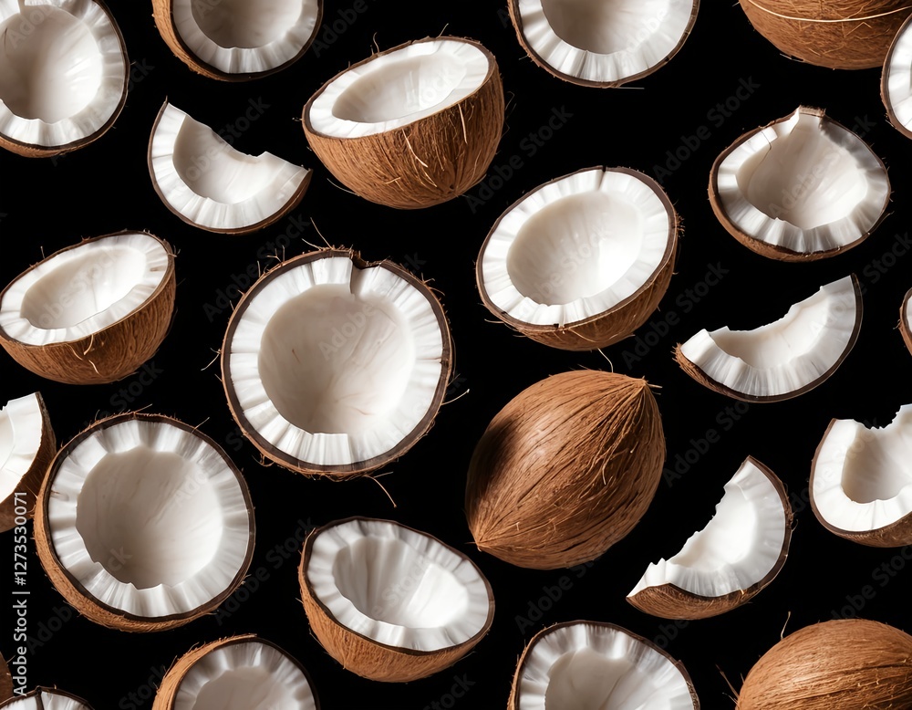 Floating Coconuts on Black Background Floating Coconuts on Black Background