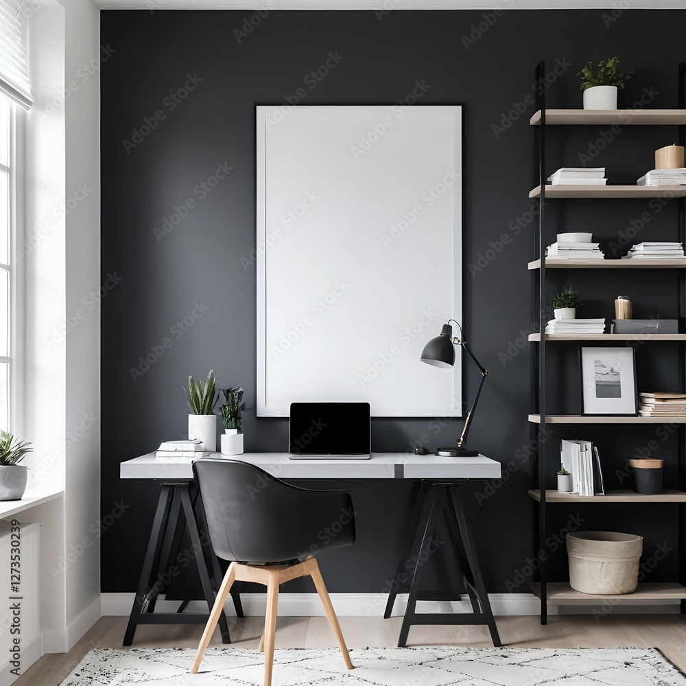 Modern Home Office Workspace with Blank Canvas Modern Home Office Workspace with Blank Canvas
