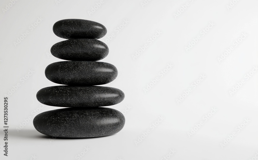 Stack of Balanced Zen Stones on White Background: Serenity and Tranquility Stack of Balanced Zen Stones on White Background: Serenity and Tranquility