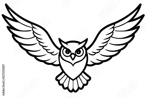 owl in flight wings fully extended line art vector