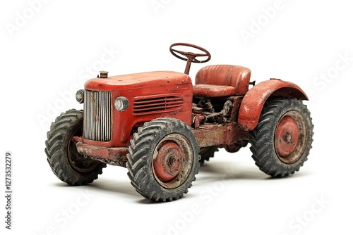 Classic Red Tractor: A Detailed Vintage Farm Machine Isolated on White. Perfect for agriculture, farming, rural, countryside, harvesting, machinery, equipment, vintage, retro, rustic, design,          photo