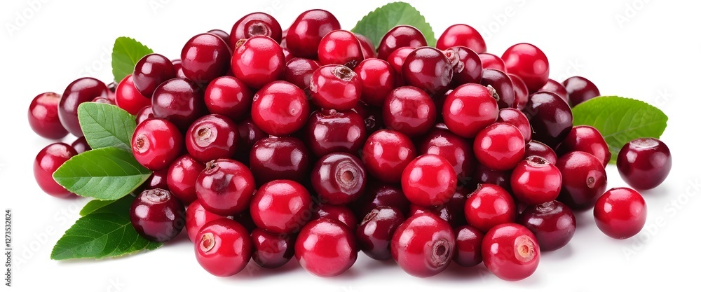 Pile of Fresh Cranberries with Green Leaves Pile of Fresh Cranberries with Green Leaves