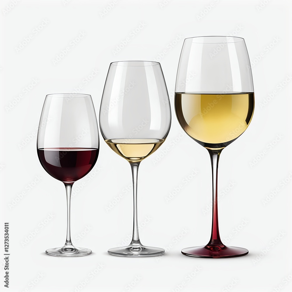 Three Wine Glasses with Red and White Wine Three Wine Glasses with Red and White Wine