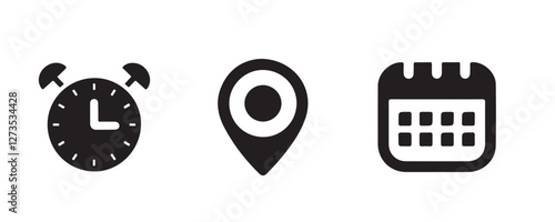 Calendars, month, week, appointment, agenda, location, time organization and event icons.  Calendar outline symbol collection. Vector illustration