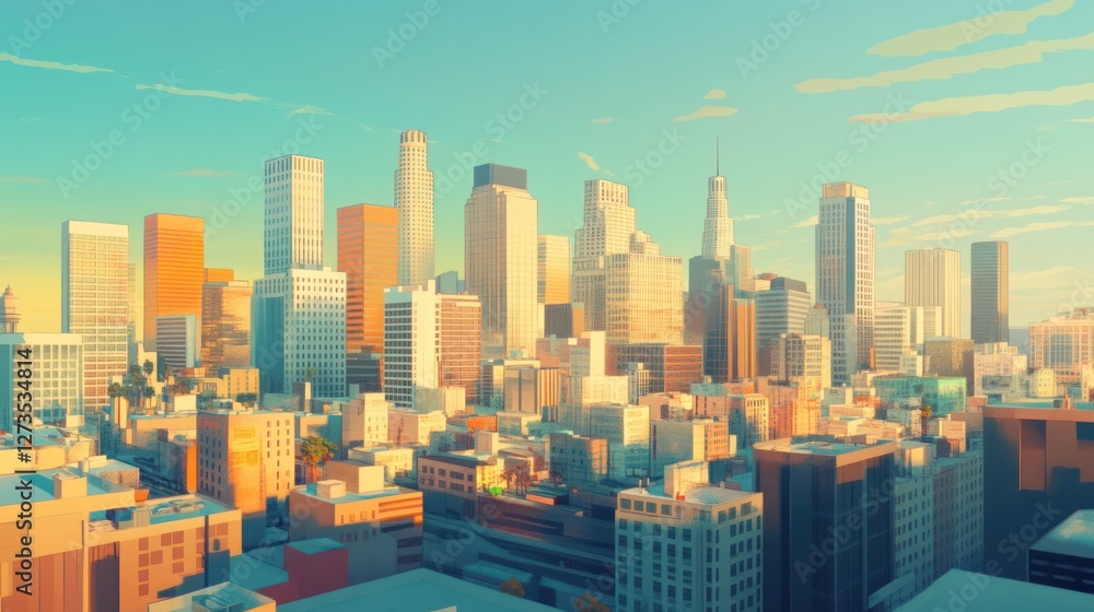 Stylized sunset cityscape panorama. Stylized sunset cityscape panorama.