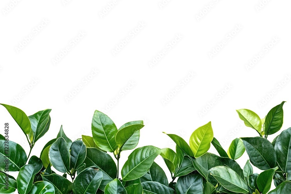 Fototapeta premium Lush Tropical Paradise: Vibrant Green Leaves Frame Exotic Plants, Isolated, Perfect for Design Projects, Websites, and Branding. Create Stunning Tropical-Themed Artwork, Invitations, and More with 