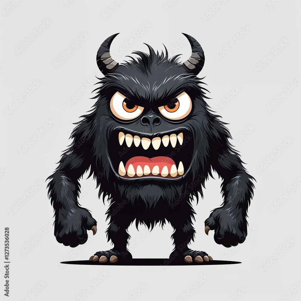 Black angry monster cartoon illustration on plain white background Black angry monster cartoon illustration on plain white background