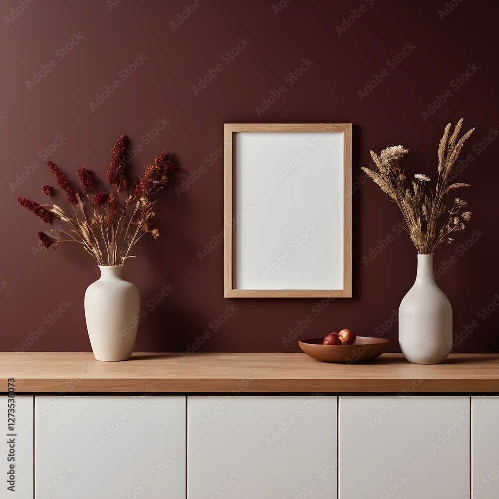 Modern Home Decor with Dried Flowers and Blank Frame Modern Home Decor with Dried Flowers and Blank Frame