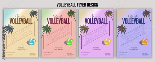 Beach volleyball tournament is a sports competition. Volleyball brochure flyer template. Sport club flyers vector.