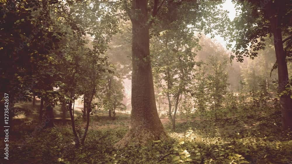 A Serene Sunset in a Lush, Verdant Forest A Serene Sunset in a Lush, Verdant Forest