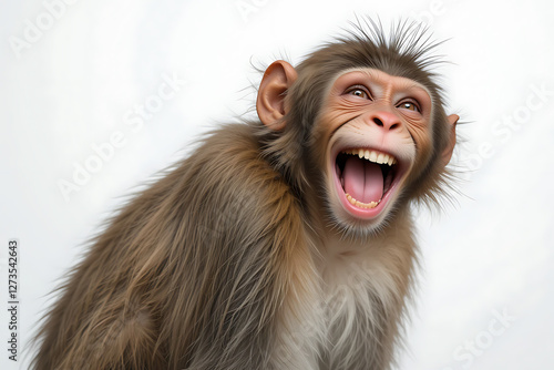 Monkey Laughing Joyfully on White Background

