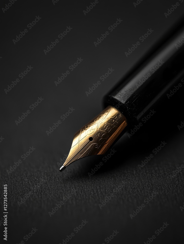 Elegant Fountain Pen Resting on Dark Paper Close Up Professional Stationery Writing Tool Elegant Fountain Pen Resting on Dark Paper Close Up Professional Stationery Writing Tool