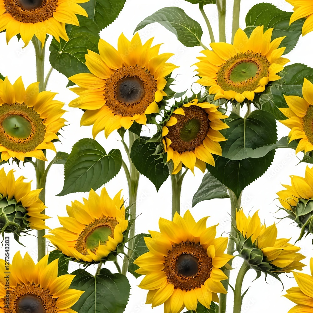 Obraz premium Vibrant Sunflowers on White Background