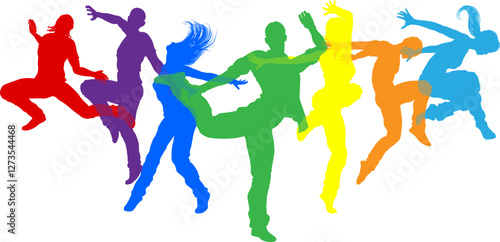 Street dancers dancing silh...