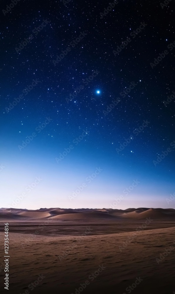 Fototapeta premium Starlit Desert Landscape Scenic Night Sky with Shining Stars Sand Dunes Horizon Nature Beauty