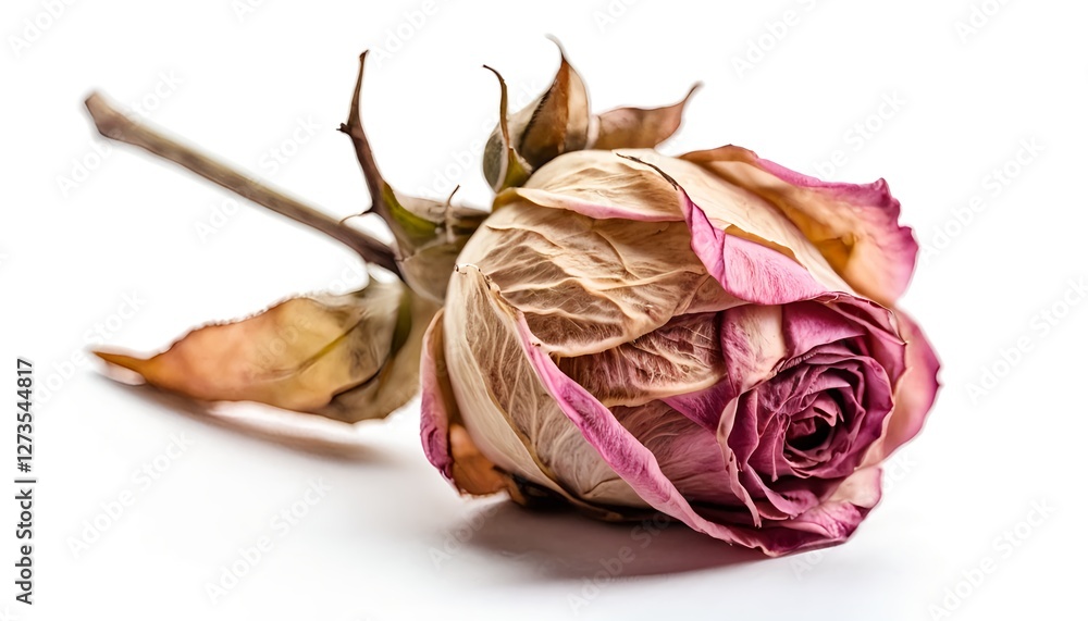 Dried Pink Rose on White Background Dried Pink Rose on White Background