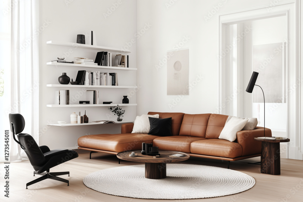 Fototapeta premium Modern living room with neutral palette