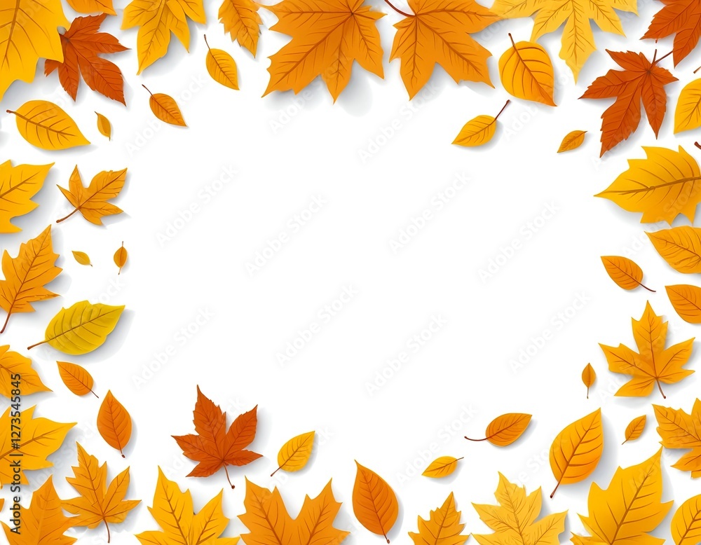 Autumn Leaves Frame, White Background Autumn Leaves Frame, White Background