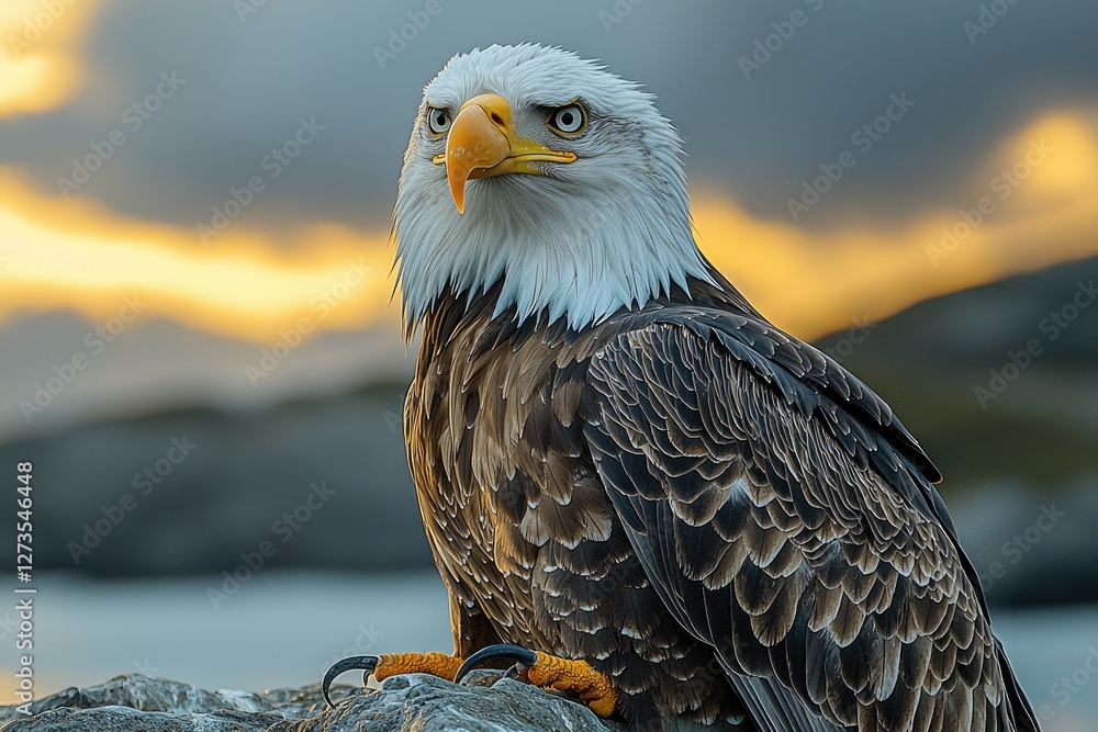 Fototapeta premium Majestic Bald Eagle at Sunset Golden Hour