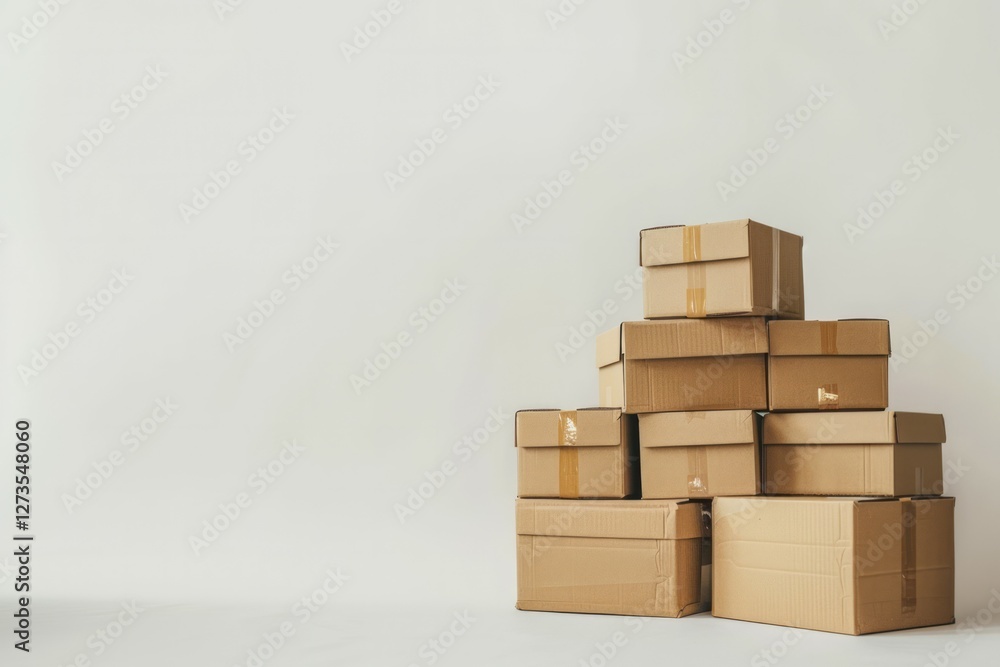 Stack of brown cardboard boxes for moving day with stuff indoors. High definition photo Stack of brown cardboard boxes for moving day with stuff indoors. High definition photo