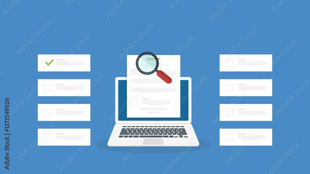 Document inspection. Online digital document inspection or assessment evaluation on laptop computer, contract review, analysis, inspection of agreement contract, compliance verification.
Document inspection. Online digital document inspection or assessment evaluation on laptop computer, contract review, analysis, inspection of agreement contract, compliance verification.
