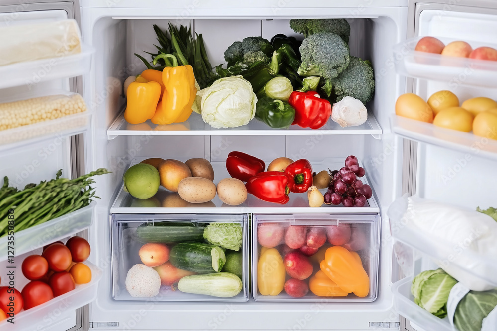 Refrigerator full of fruits and vegetables. Refrigerator full of fruits and vegetables.