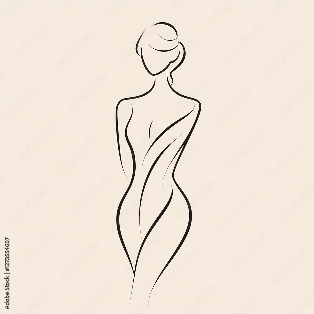 Fototapeta premium Elegant line art of a woman's figure with refined simplicity, symbolizing beauty and grace. Ideal for wellness, fashion, and art-related promotions.