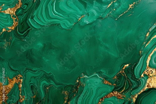 Close-up of vibrant green malachite stone with swirling gold veins, background detail