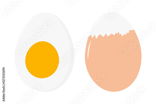 Boiled cleaned and half egg with yolk. Egg Day greeting or Thematic cards design element idea Set 2