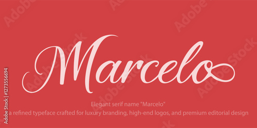 Elegant serif name "Marcelo" a refined typeface crafted for luxury branding, high-end logos, and premium editorial design. Ideal for fashion, upscale packaging, and sophisticated typography.