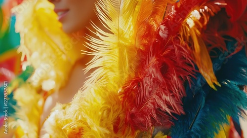 Colorful layered feathers a carnivalinspired texture closeup photo