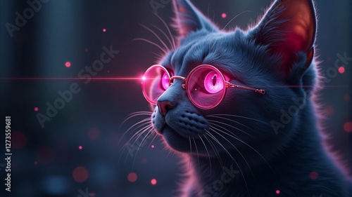 Cool Cat with Neon Glasses
