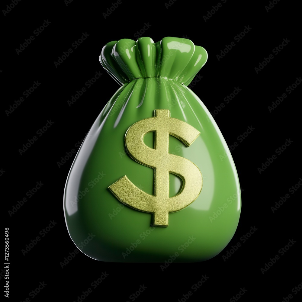 Shiny Green Money Bag With Gold Dollar Sign Symbol on Black Background Shiny Green Money Bag With Gold Dollar Sign Symbol on Black Background