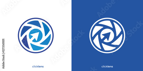 Creative Click Lens Logo. Lens Camera and Arrow Click Graphic Icon. Photography Logo Design Template.